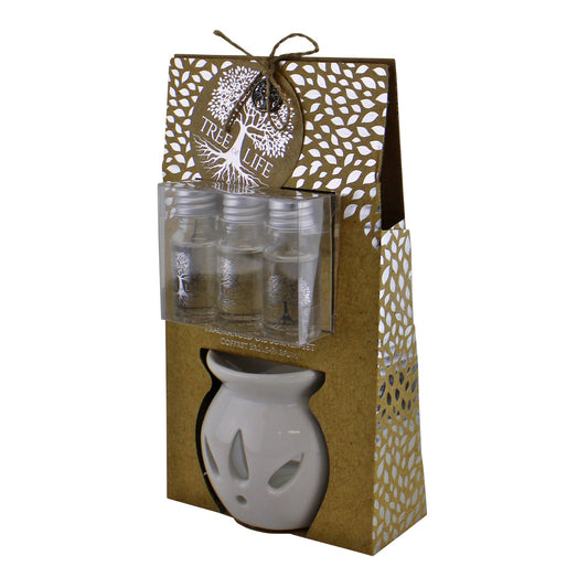 Ceramic Oil Burner With 3 Bottles of Sandalwood Fragranced Oil