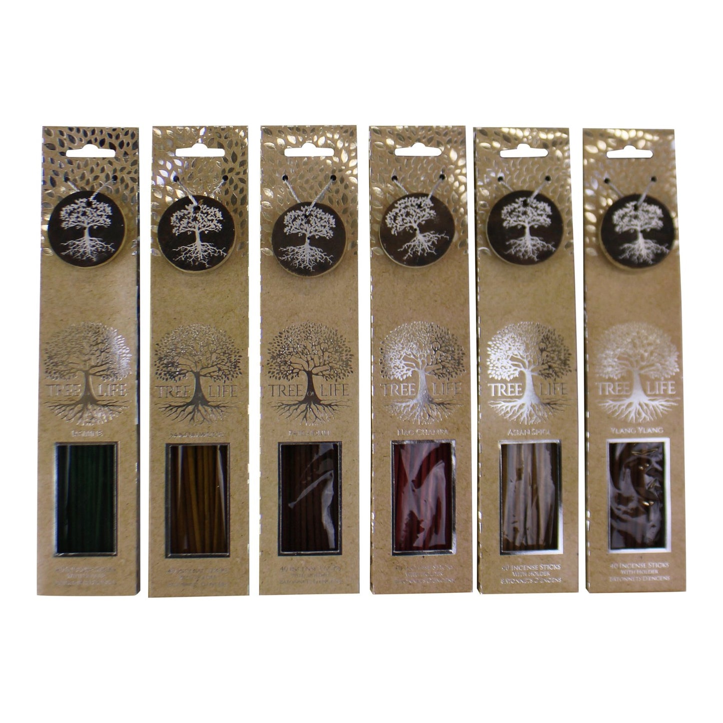 Set of 6 Fragranced Incense Sticks With Holders, Tree Of Life Design