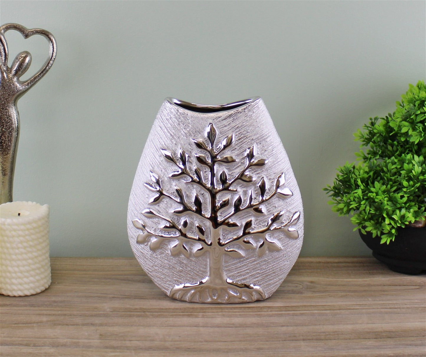 Ceramic Silver Tree Of Life Vase 20cm