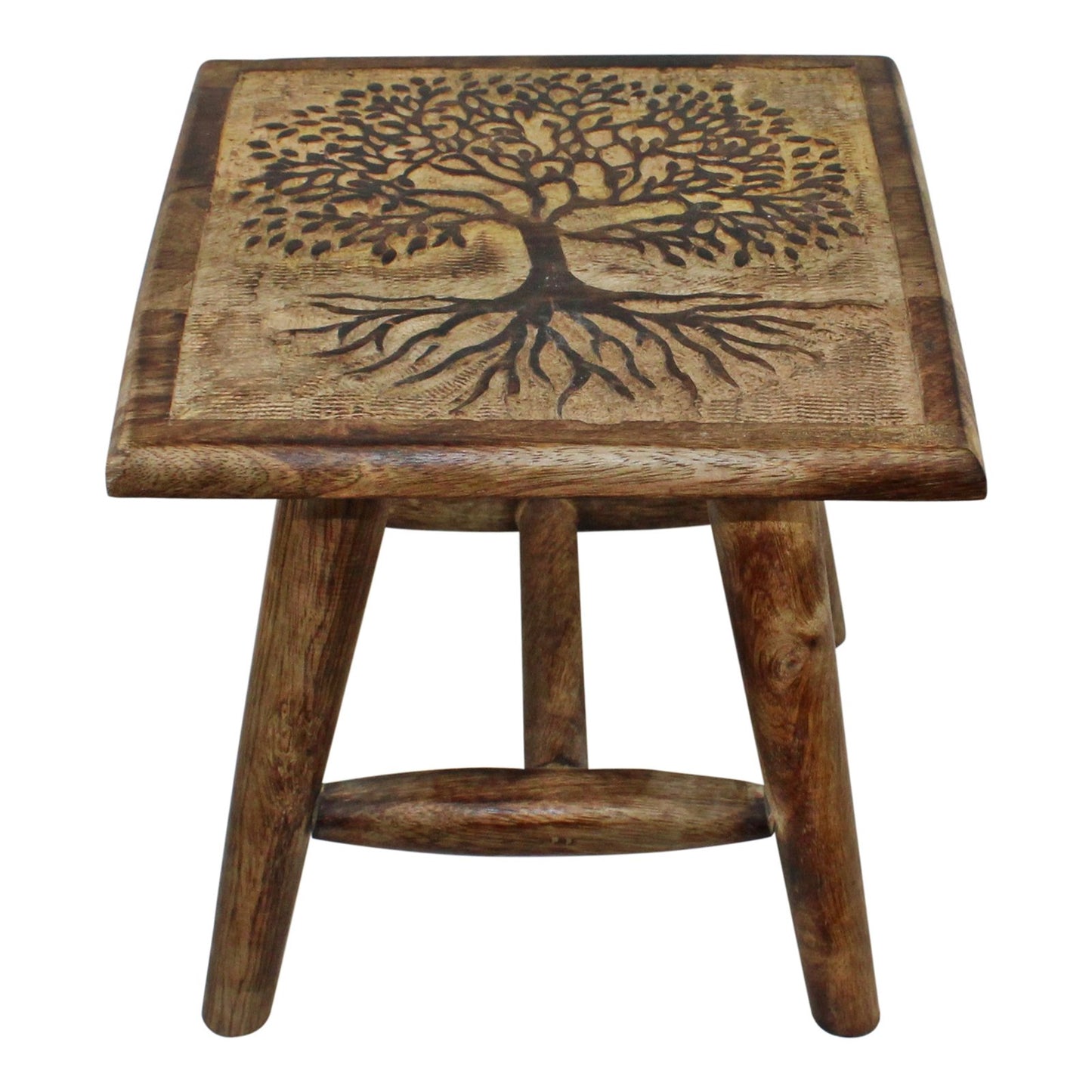 Tree of Life Hand Carved Stool, 25cm