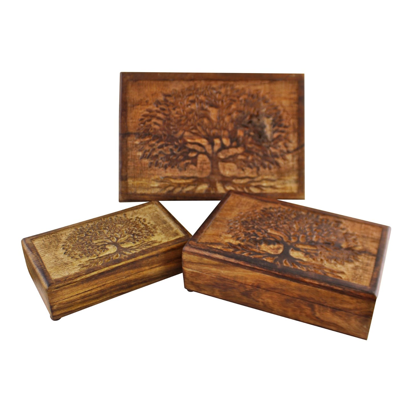 Set Of 3 Tree Of Life Wooden Boxes