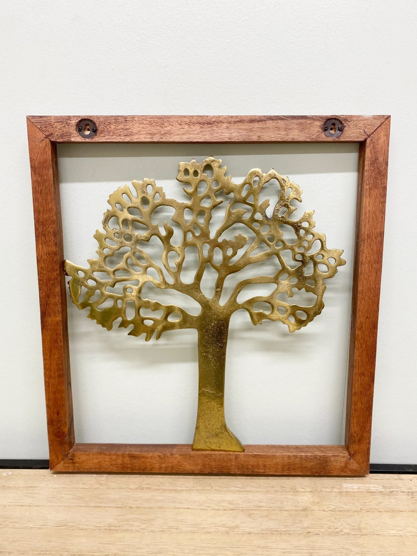 Brass Tree Of Life In Wooden Frame
