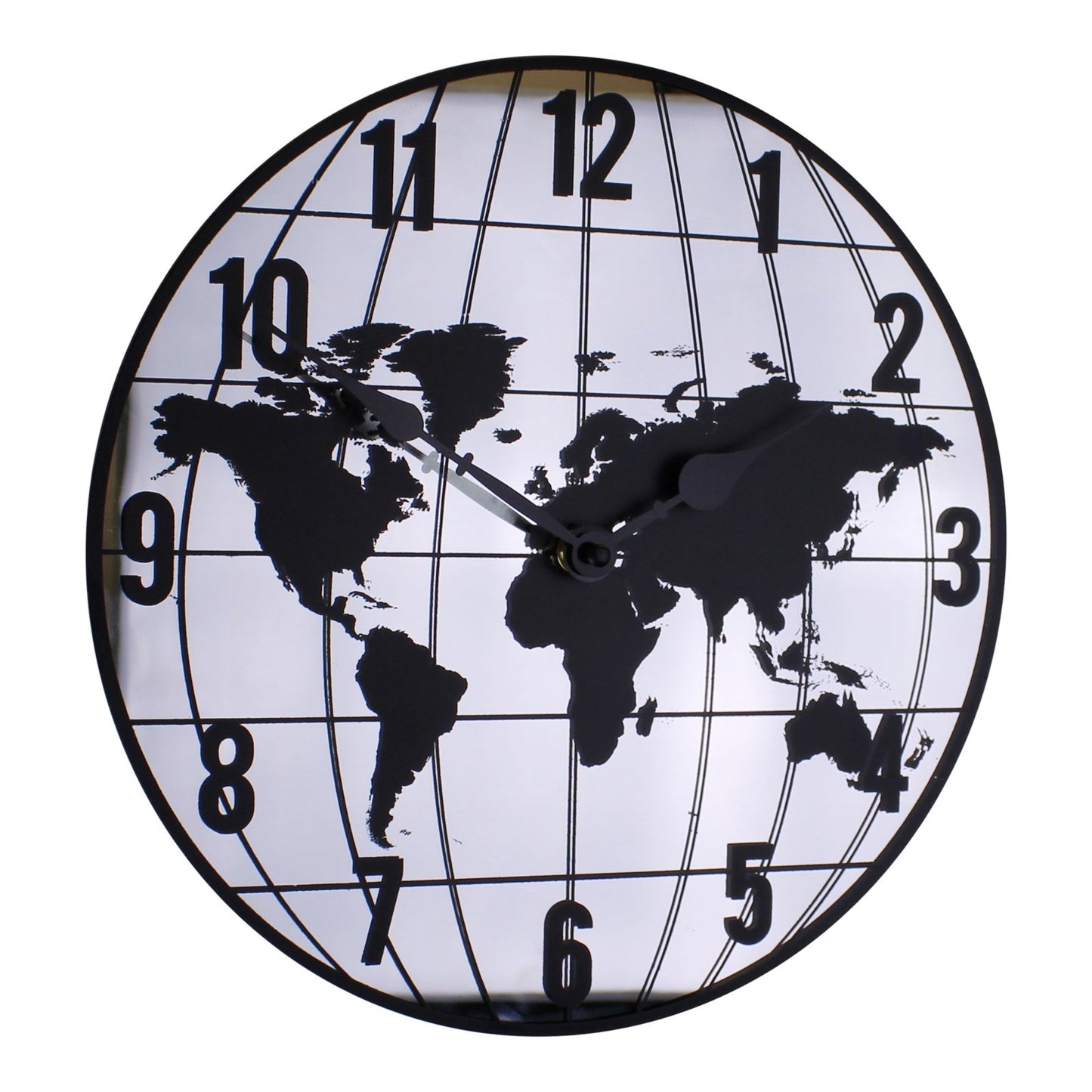 Mirrored Clock Featuring Map Of The World Design 30cm