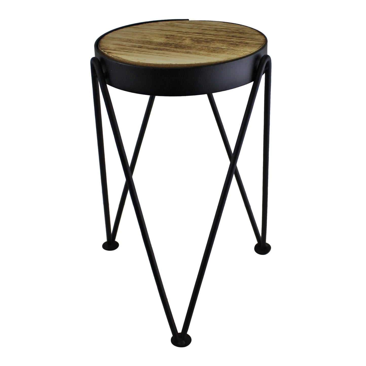 Set of 3 Black Metal and Wood Effect Plant Stands