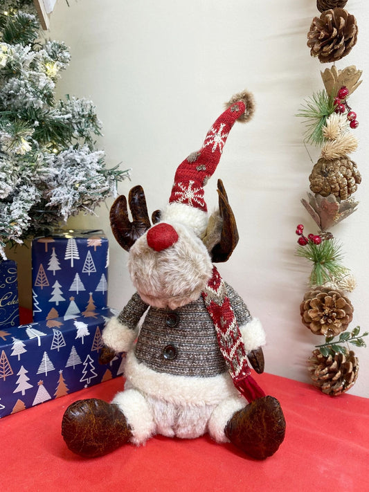 Sitting Reindeer With Knitted Coat