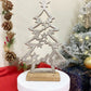 Silver Christmas Tree & Stars On Wooden Base