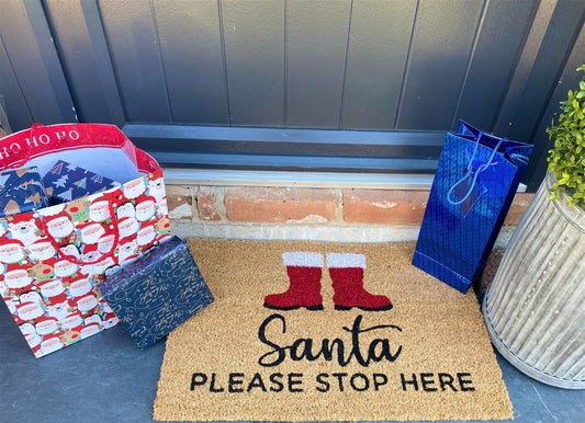 Santa Stop Here Doormat Boots