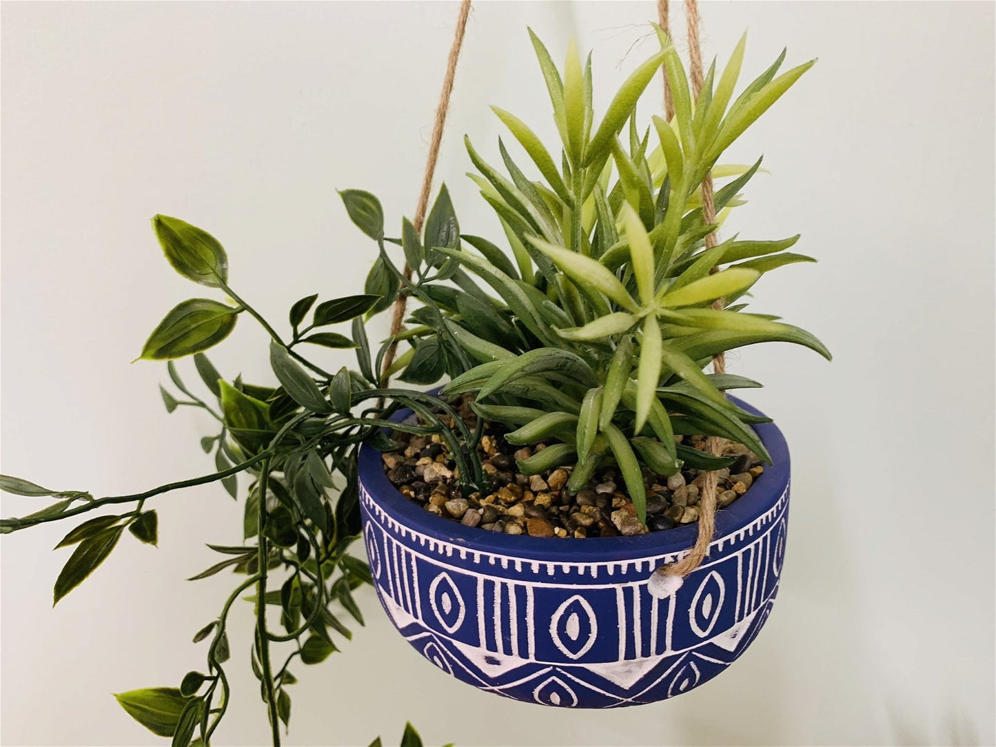 Blue Ceramic Hanging Pot with Plants