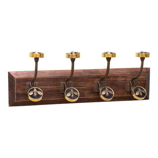 Four Bee Design Double Hooks on Wooden Base