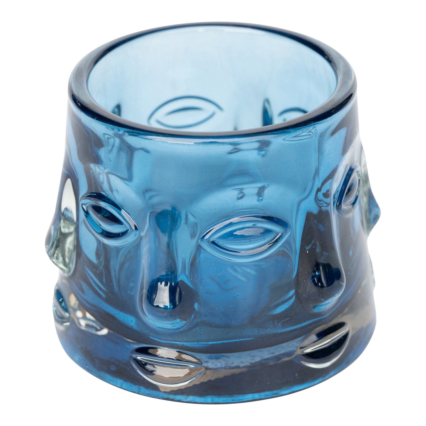 Blue Glass Face Design Candle Holder