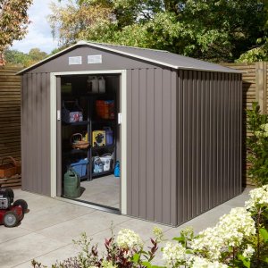 Rowlinson Trentvale Metal Apex Shed 8'x6' - Light Grey