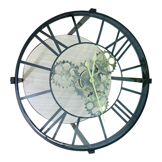 Black Metal Glass Topped Clock Table