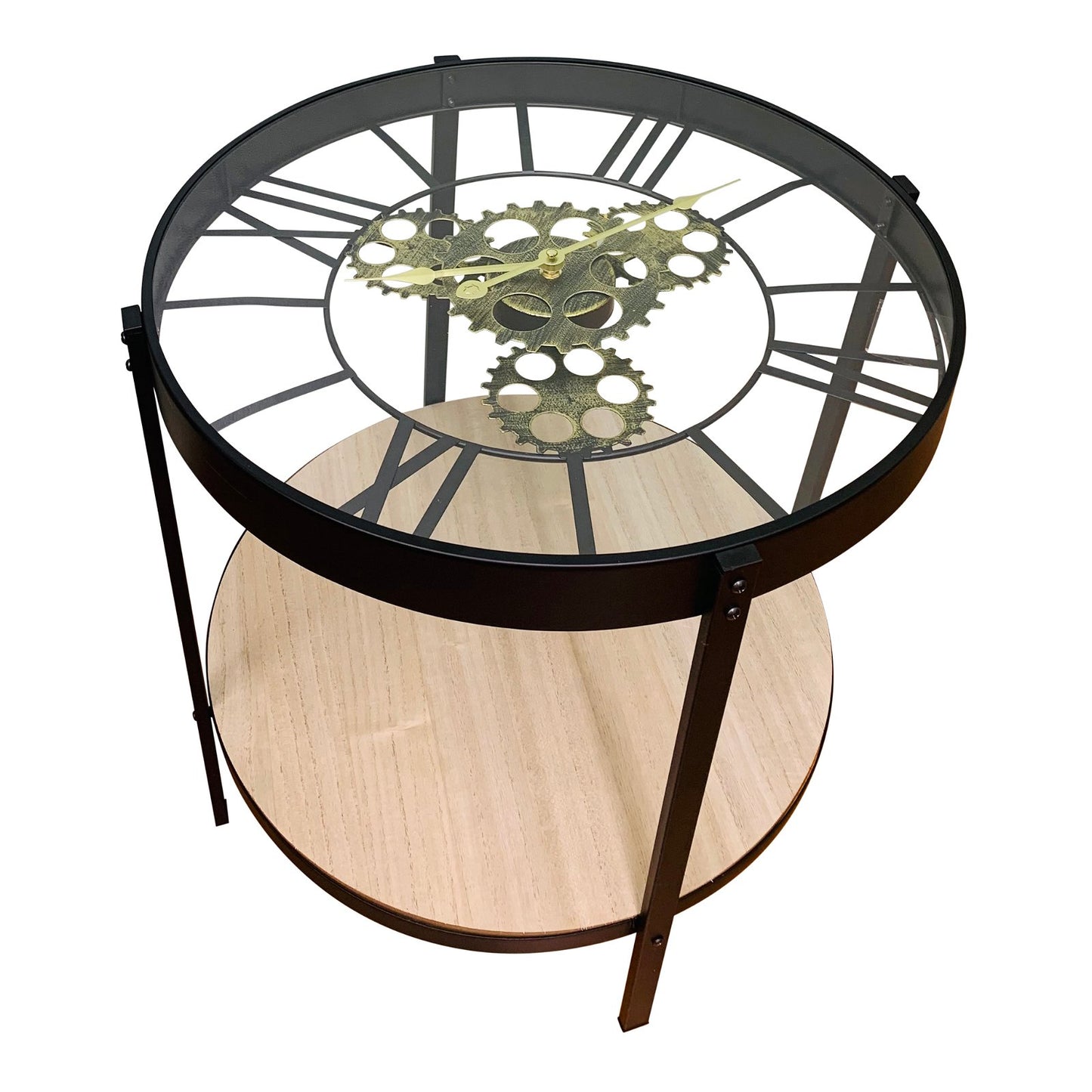 Black Metal Glass Topped Clock Table