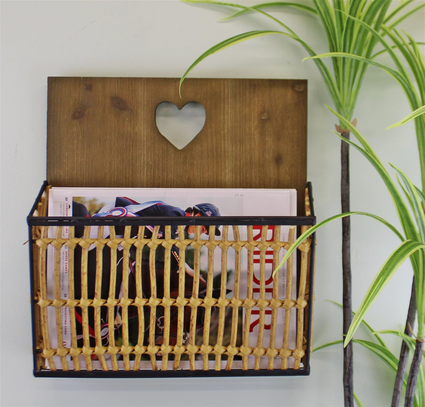 Metal & Wicker Wall Hanging Magazine Rack