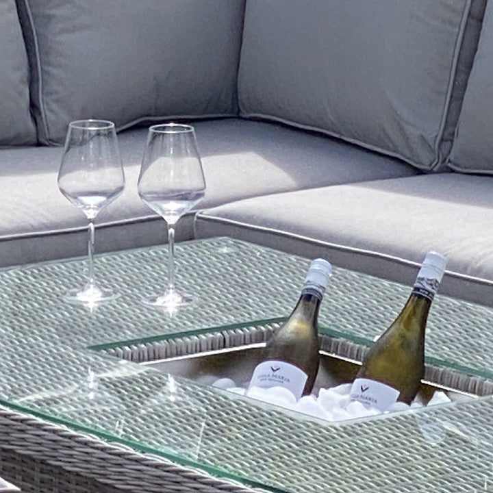 Barcelona - Corner Sofa Set with Rectangular Rising Table & Ice Bucket  (Grey)