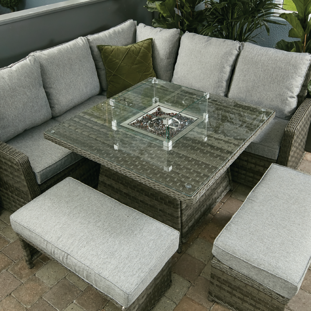 Boston - Casual Dining Set with Square Table & Firepit (Dark Grey)