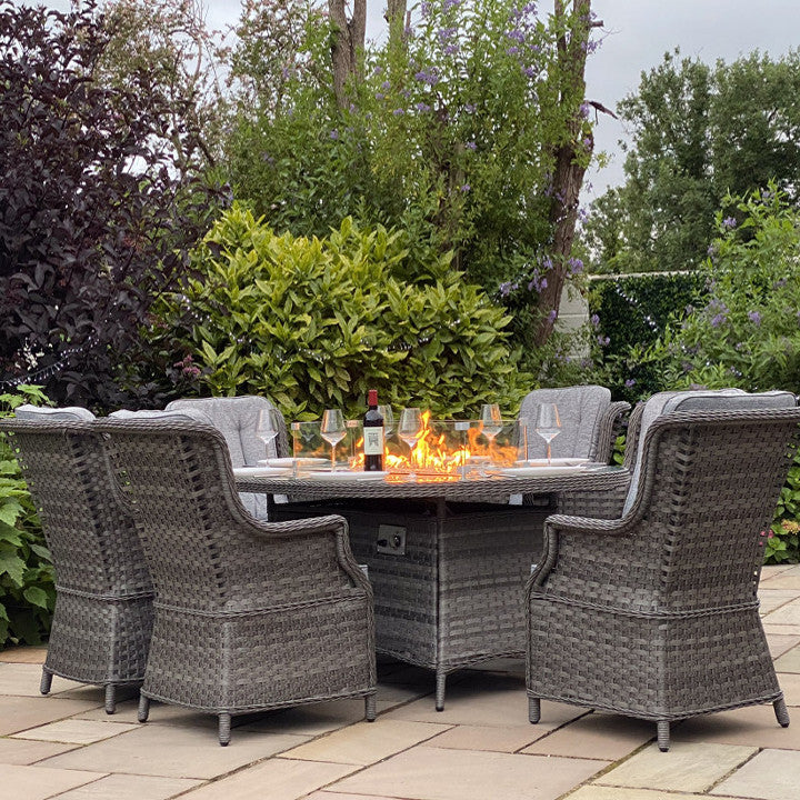 Boston - 6 Seater Set with Oval Table & Firepit (Dark Grey)
