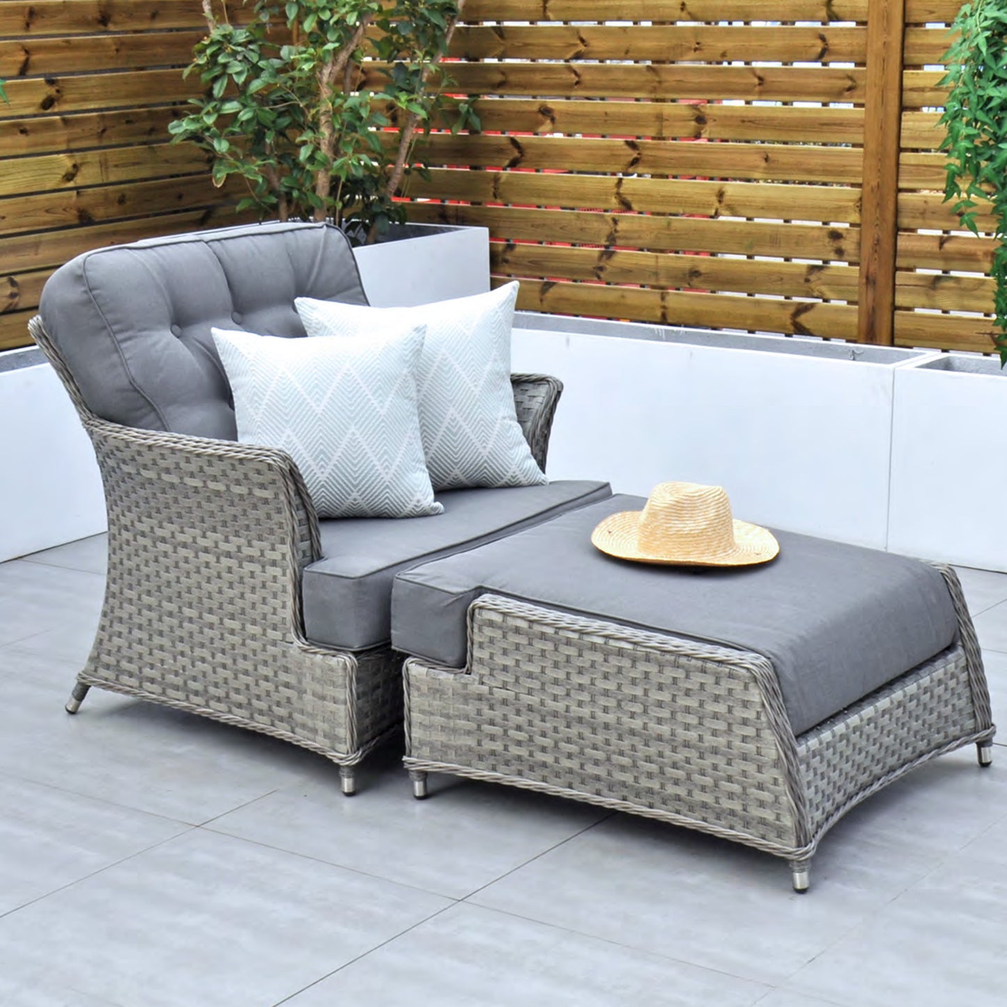 Bali - Armchair, Footstool & Cushions (Grey)