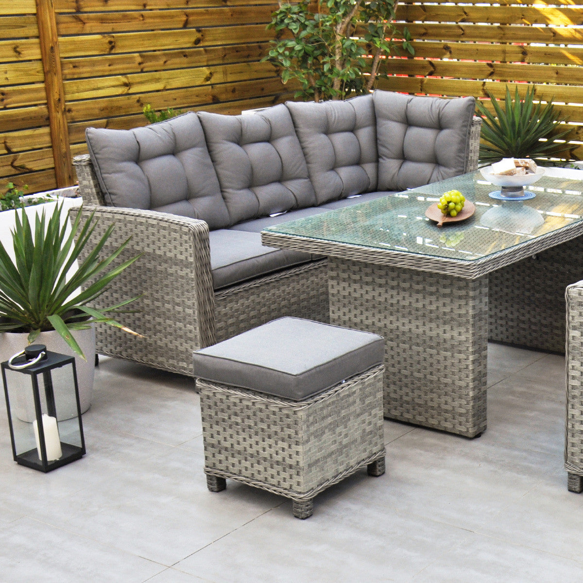 Bali - Corner Sofa Set with Rectangular Table (Grey)