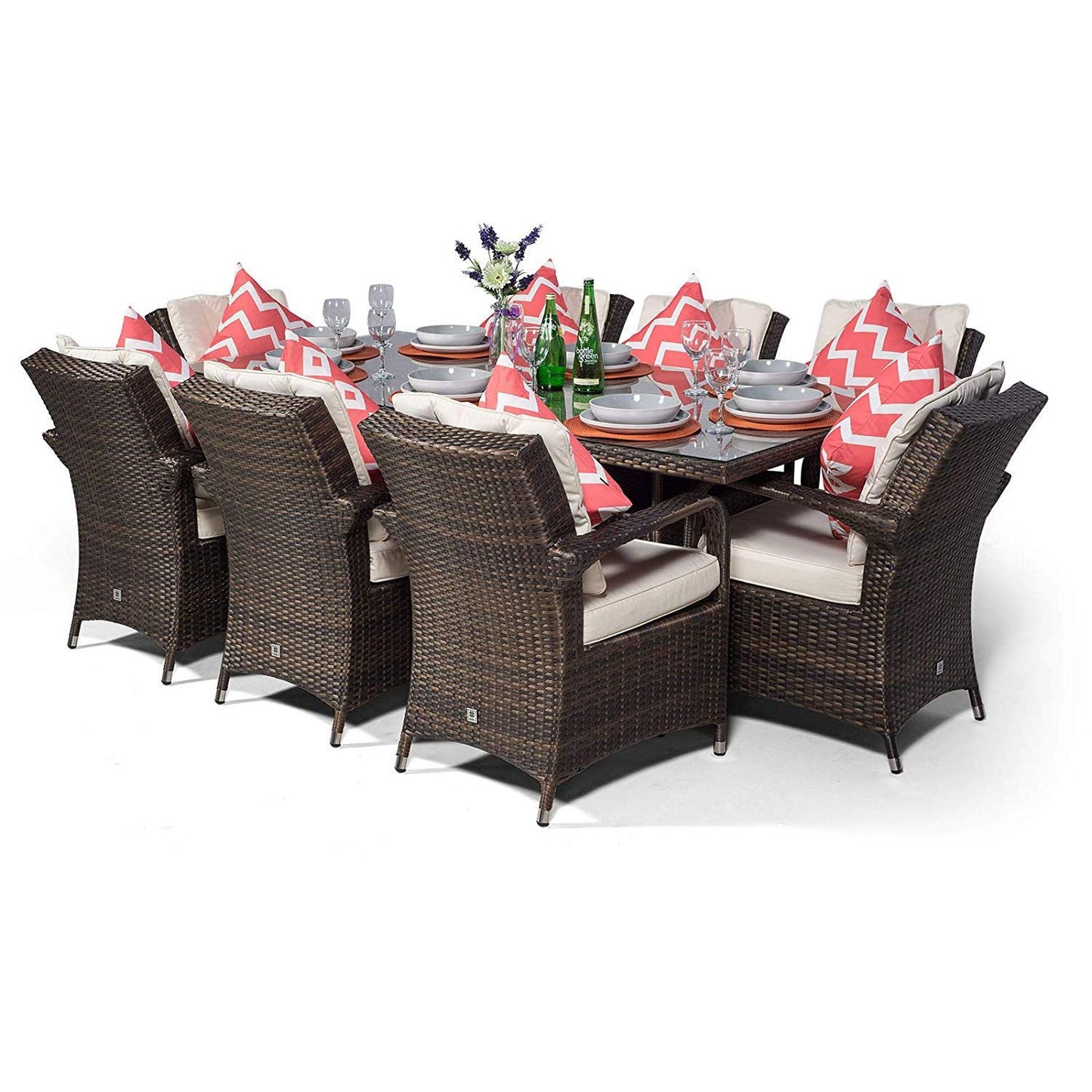 Ottawa - 8 Seat Set with Rectangular Table & Ice Bucket (Brown with Cream Cushions)